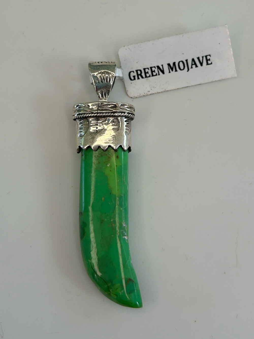 Green Apple Mojave Turquoise Horn Pendant Sterling Silver | Western Boho